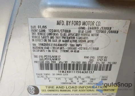 2005 Ford Freestyle Se из США, поврежденный, VIN 1FMZK01115GA30157